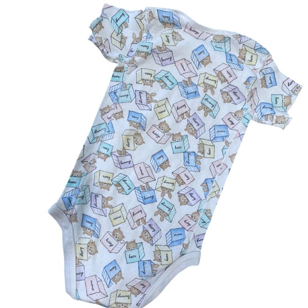 Vintage Carter's 0-3M Baby Bodysuit Bunny Kitty Bear Blocks Onesie - Picture 4 of 4